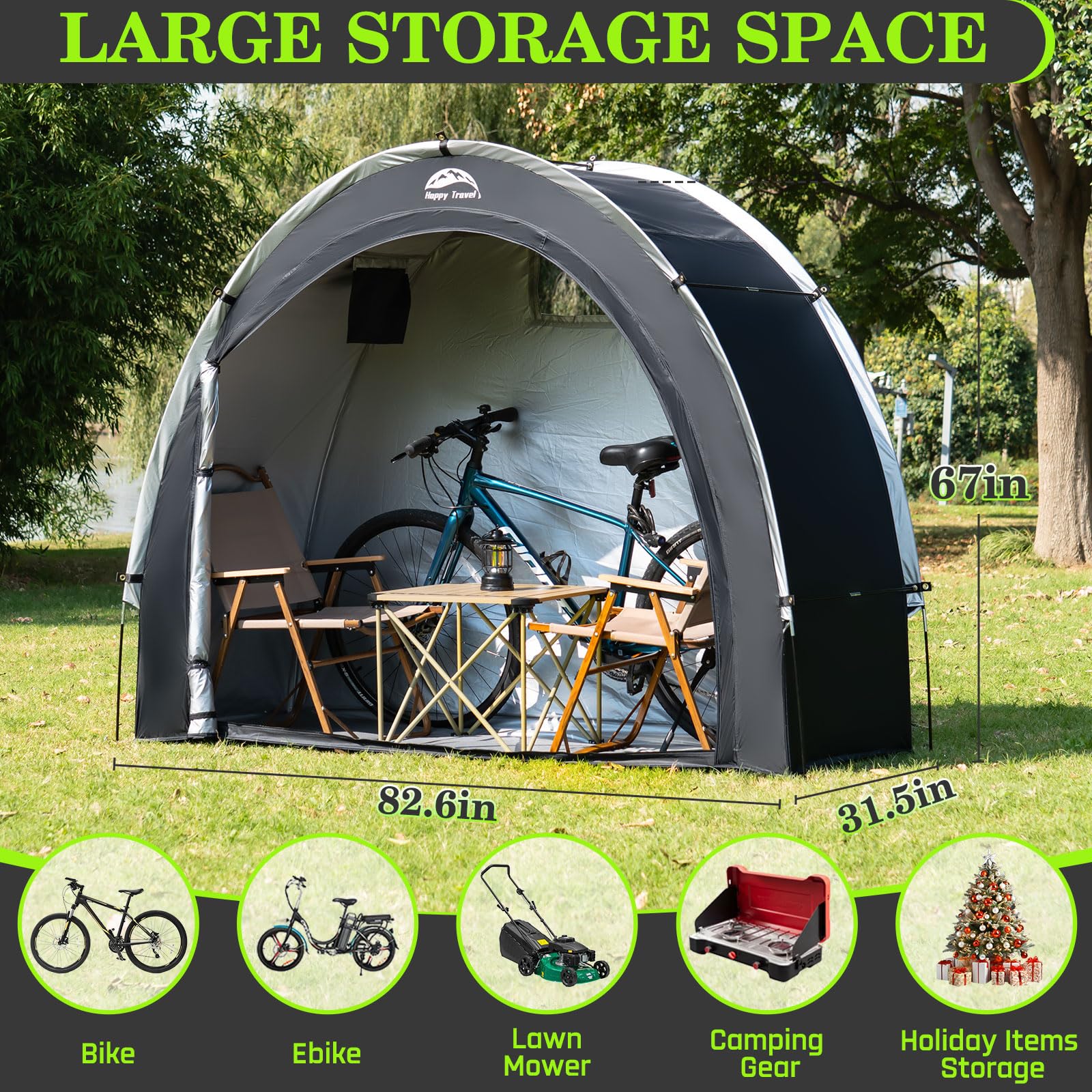 HAPPY TRAVEL close-up of 210D silver-plated Oxford fabric highlighting waterproof durability