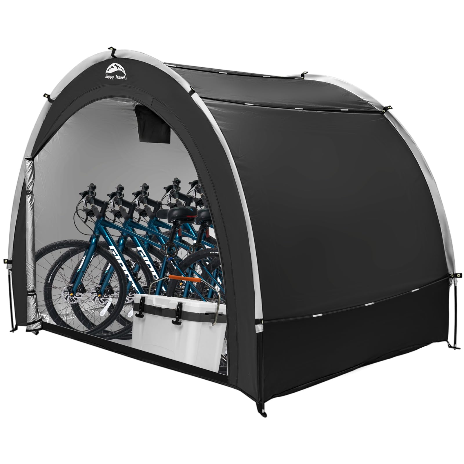 HAPPY TRAVEL front view with packed bikes showing weather protection benefit