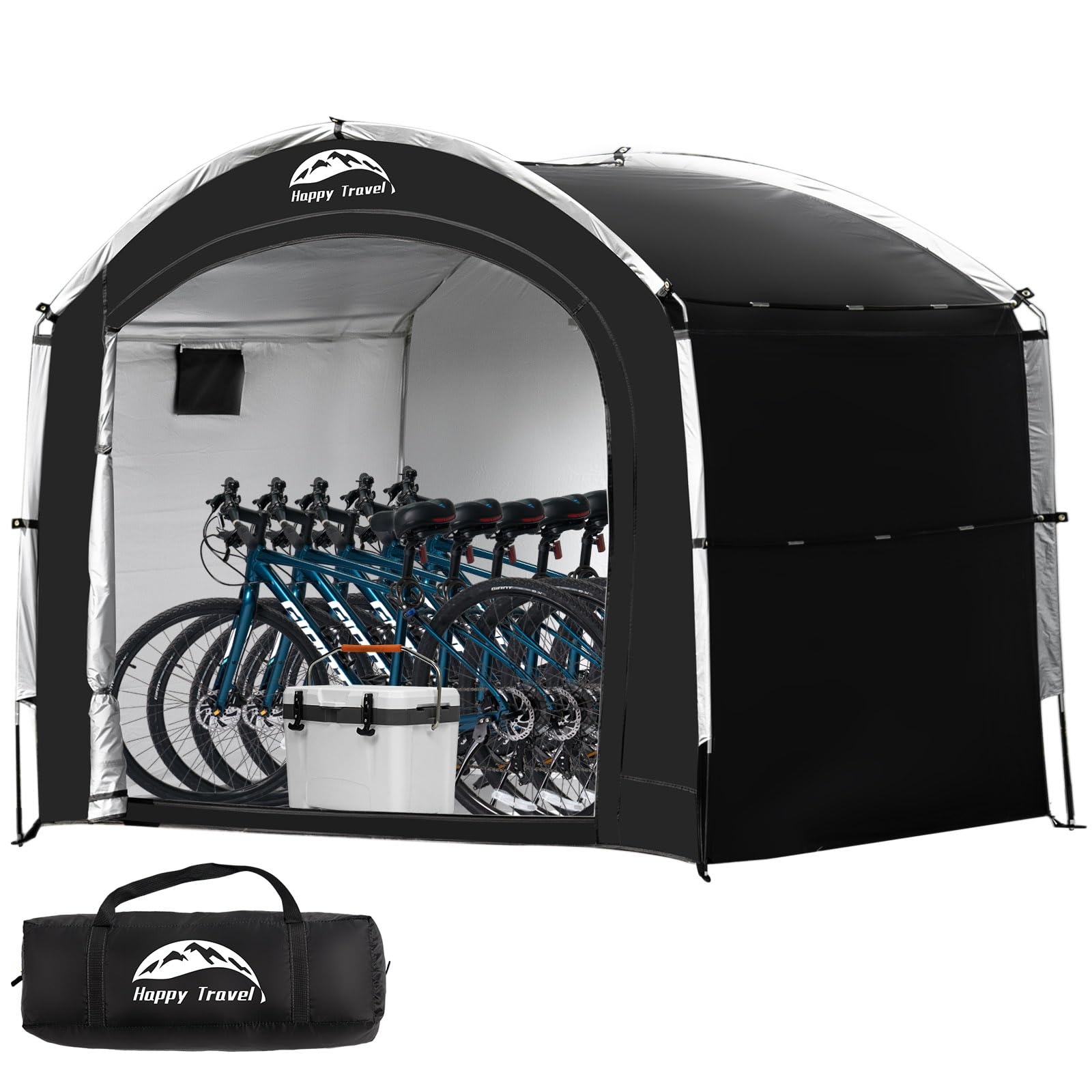 HAPPY TRAVEL front view showing full shelter and clear access benefit