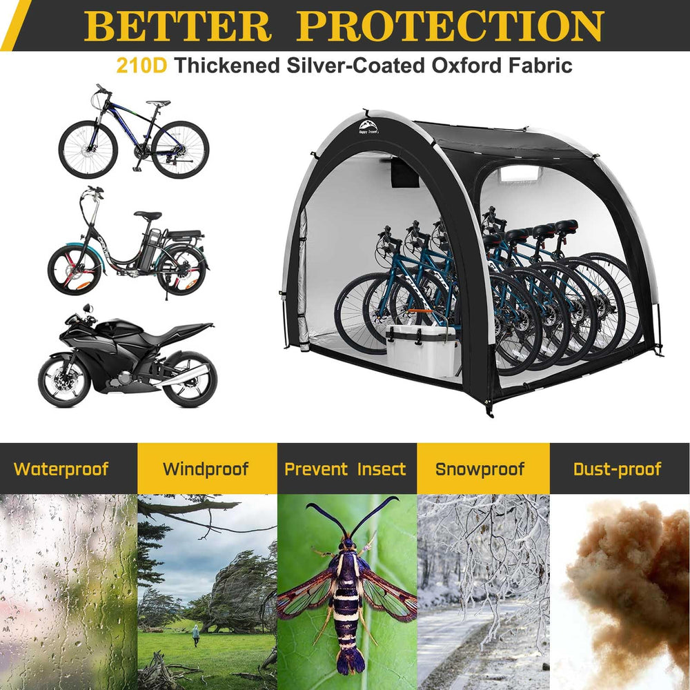 HAPPY TRAVEL tent interior with multiple bicycles for organized storage