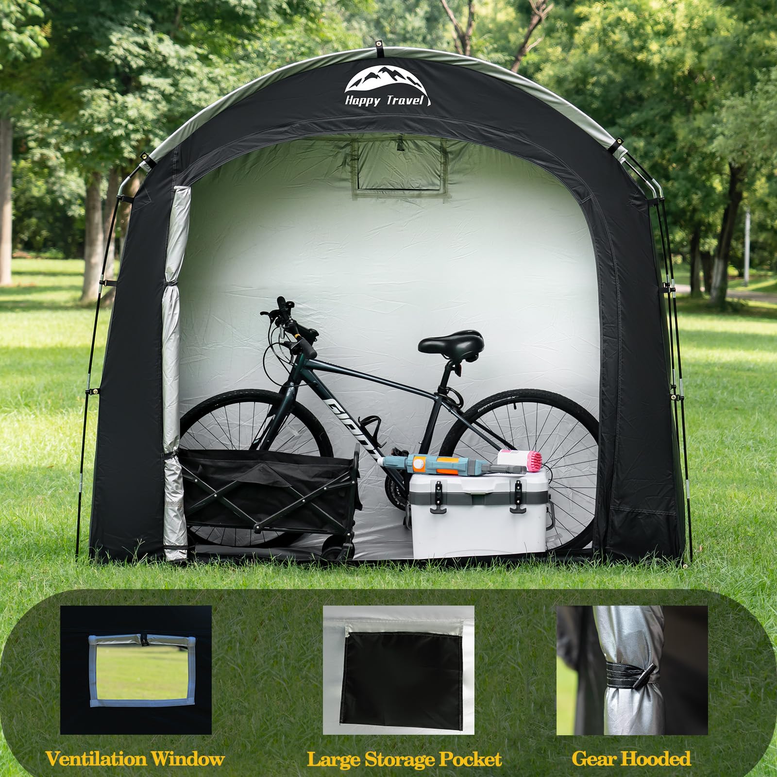 HAPPY TRAVEL motorcycle inside demonstrating versatile storage benefit