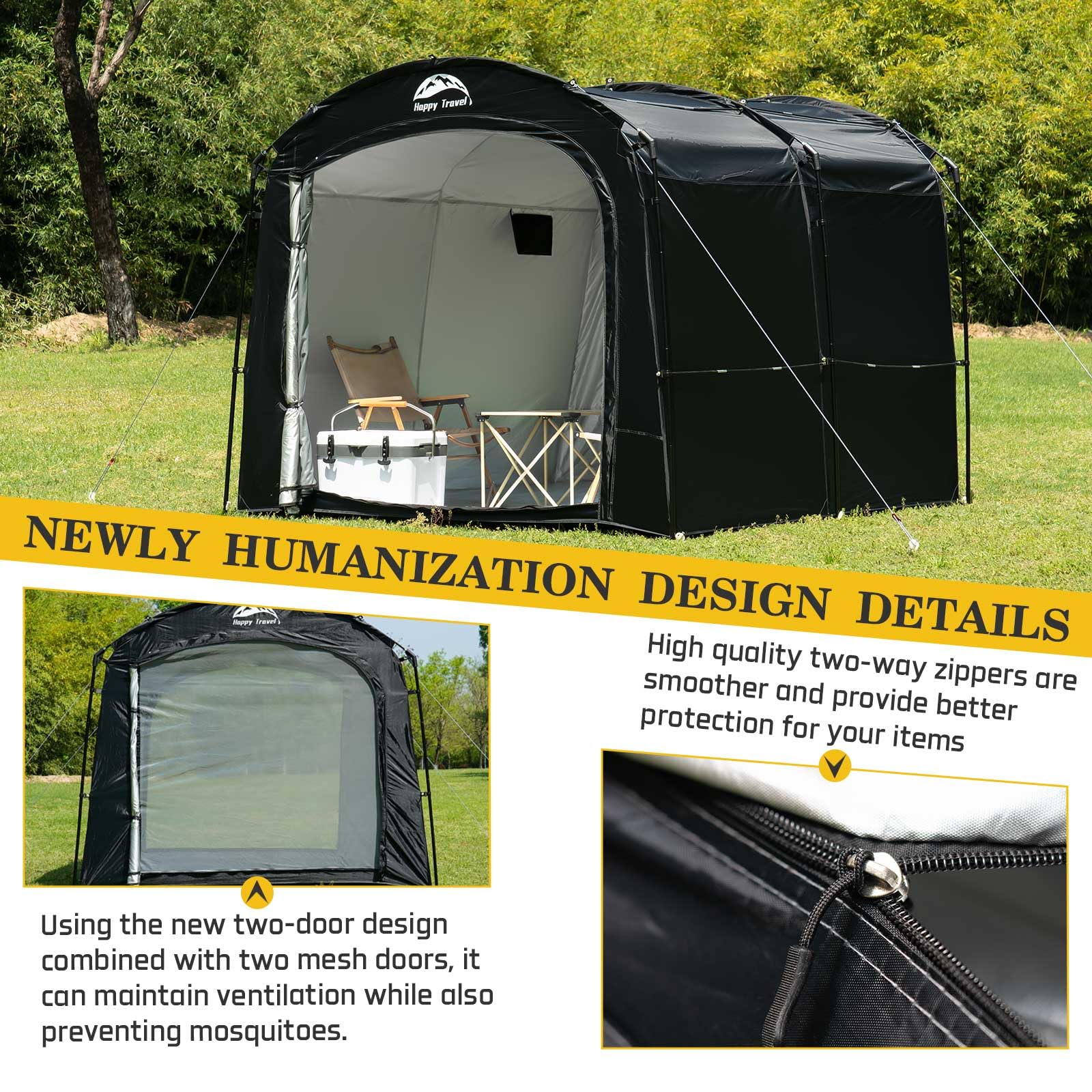 HAPPY TRAVEL mesh vent panel allowing airflow to reduce condensation