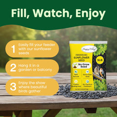 Happy Wings seed filling a tube feeder attracting multiple species to feeder
