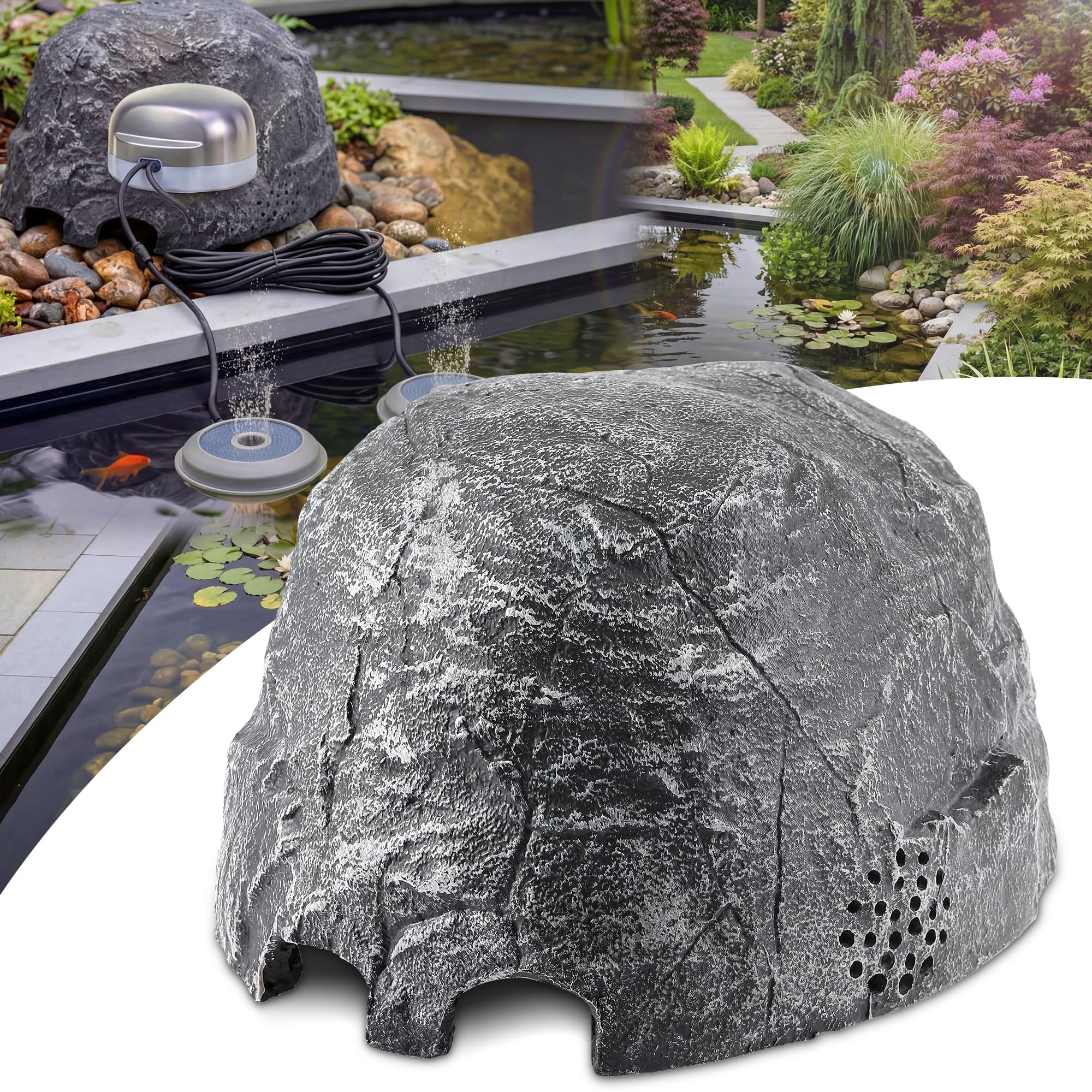 HappyAlley front view of faux rock cover showing realistic stone appearance and concealment benefit