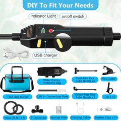 HappyAlley pump in protective bag with power bank illustrating cordless power solution
