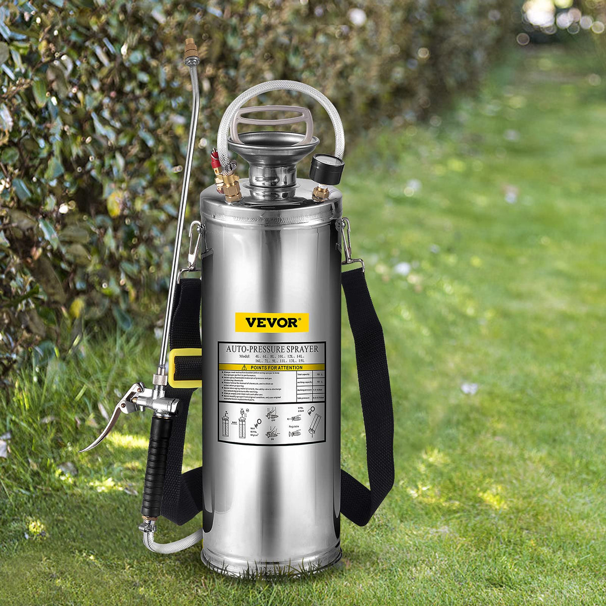 Happybuy stainless steel sprayer front view showing durable tank and handle for lasting use