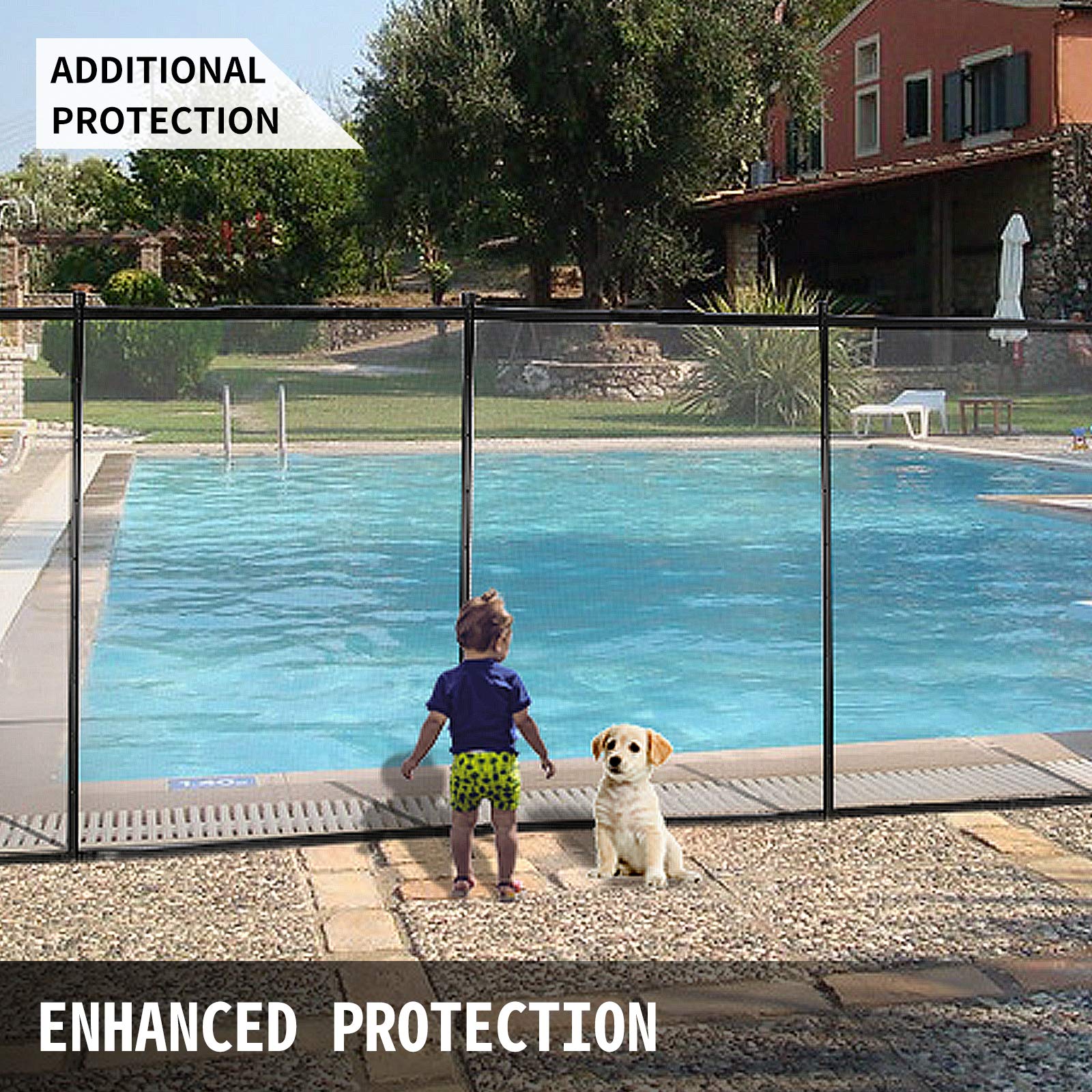 Happybuy fence surrounding pool showing barrier keeping children away