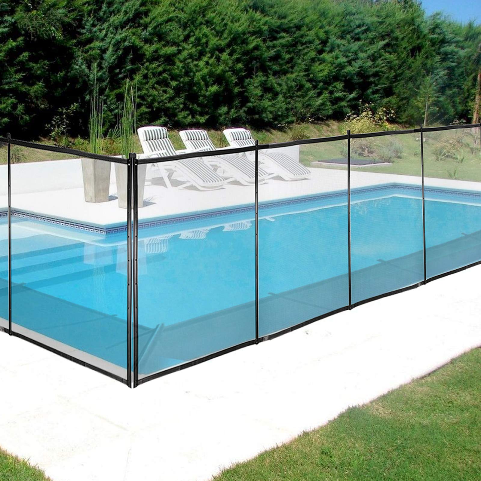 Happybuy front view of installed pool fence showing clear barrier and safety