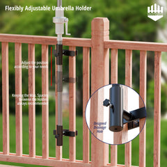 HAPPYGATE adjustable clamp fitted around umbrella pole for snug fit
