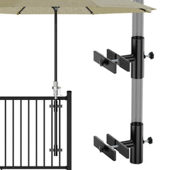 HAPPYGATE front view clamped to railing showing secure space-saving shade