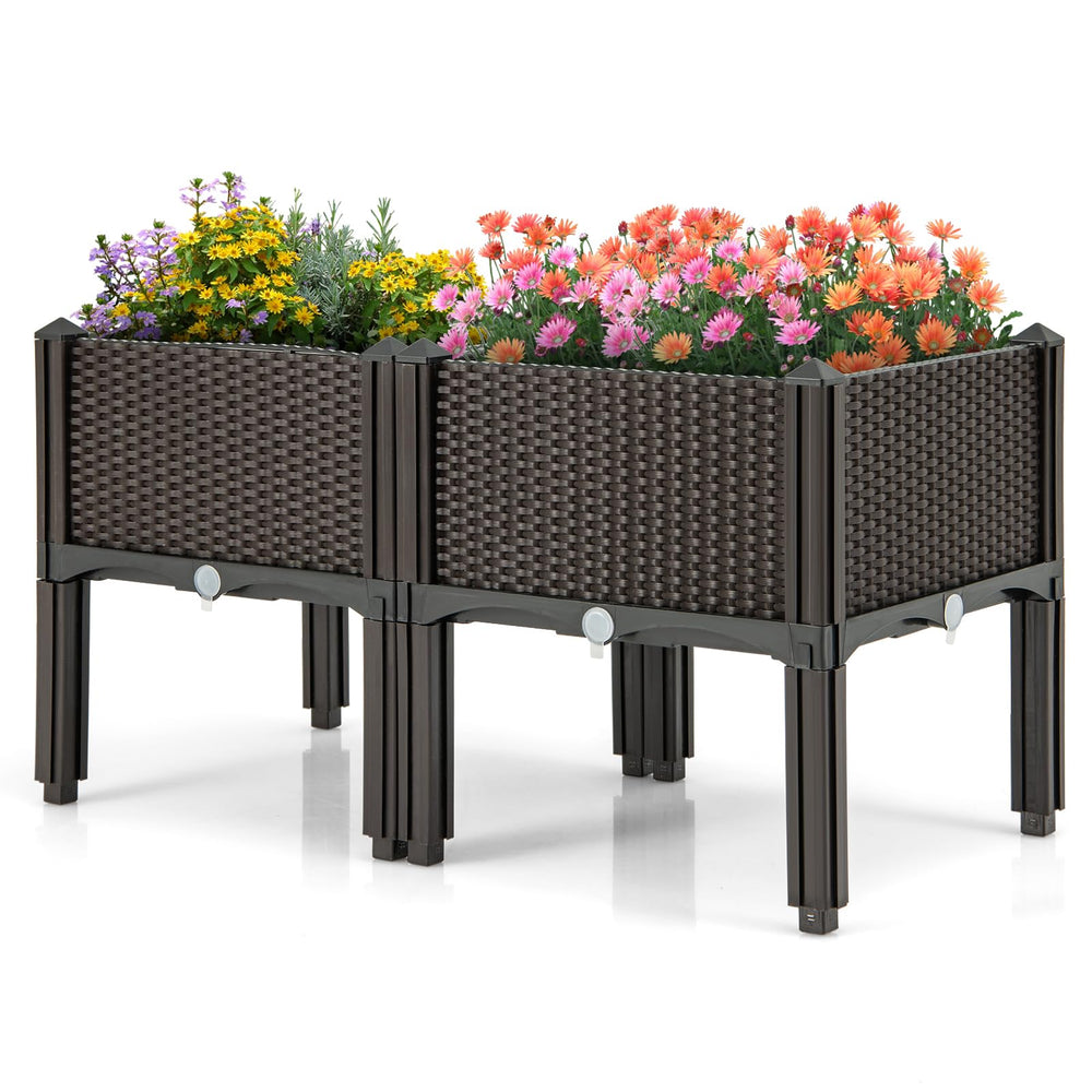 HAPPYGRILL front-facing raised garden bed showing rattan pattern and elevated legs, tidy look