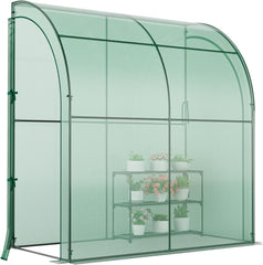 HAPPYGRILL front view showing compact lean-to greenhouse protecting plants