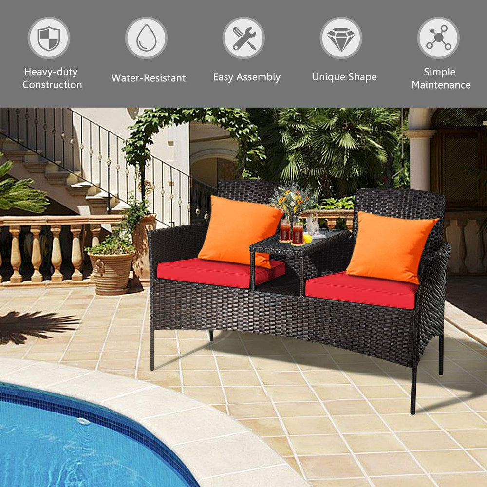 HAPPYGRILL loveseat side profile showing curved backrest and wide armrests for comfort