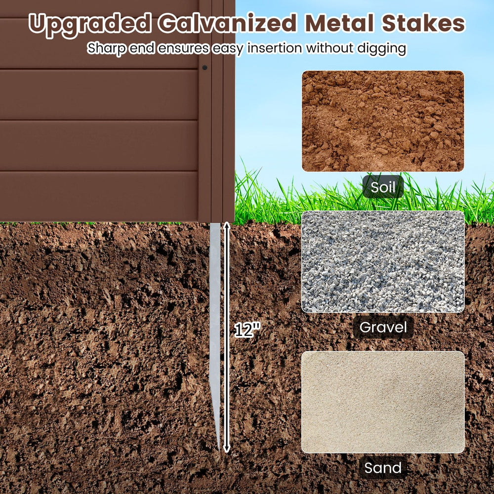 HAPPYGRILL metal stakes and hardware detail demonstrating sturdy no-dig anchoring