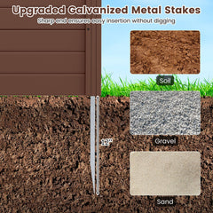 HAPPYGRILL metal stakes and hardware detail demonstrating sturdy no-dig anchoring