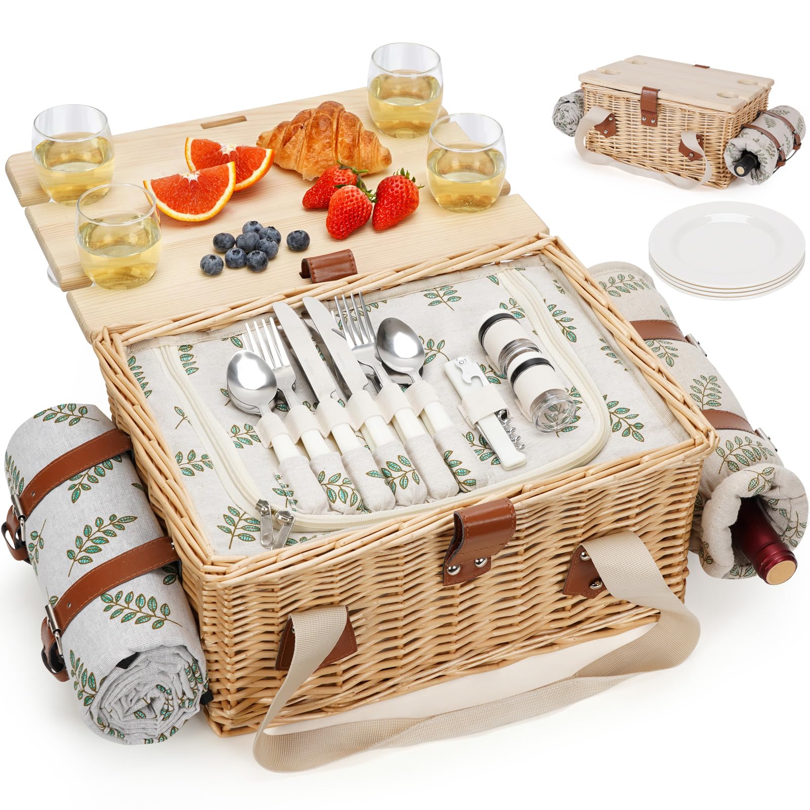 HappyPicnic front view of handmade willow basket showing elegant storage