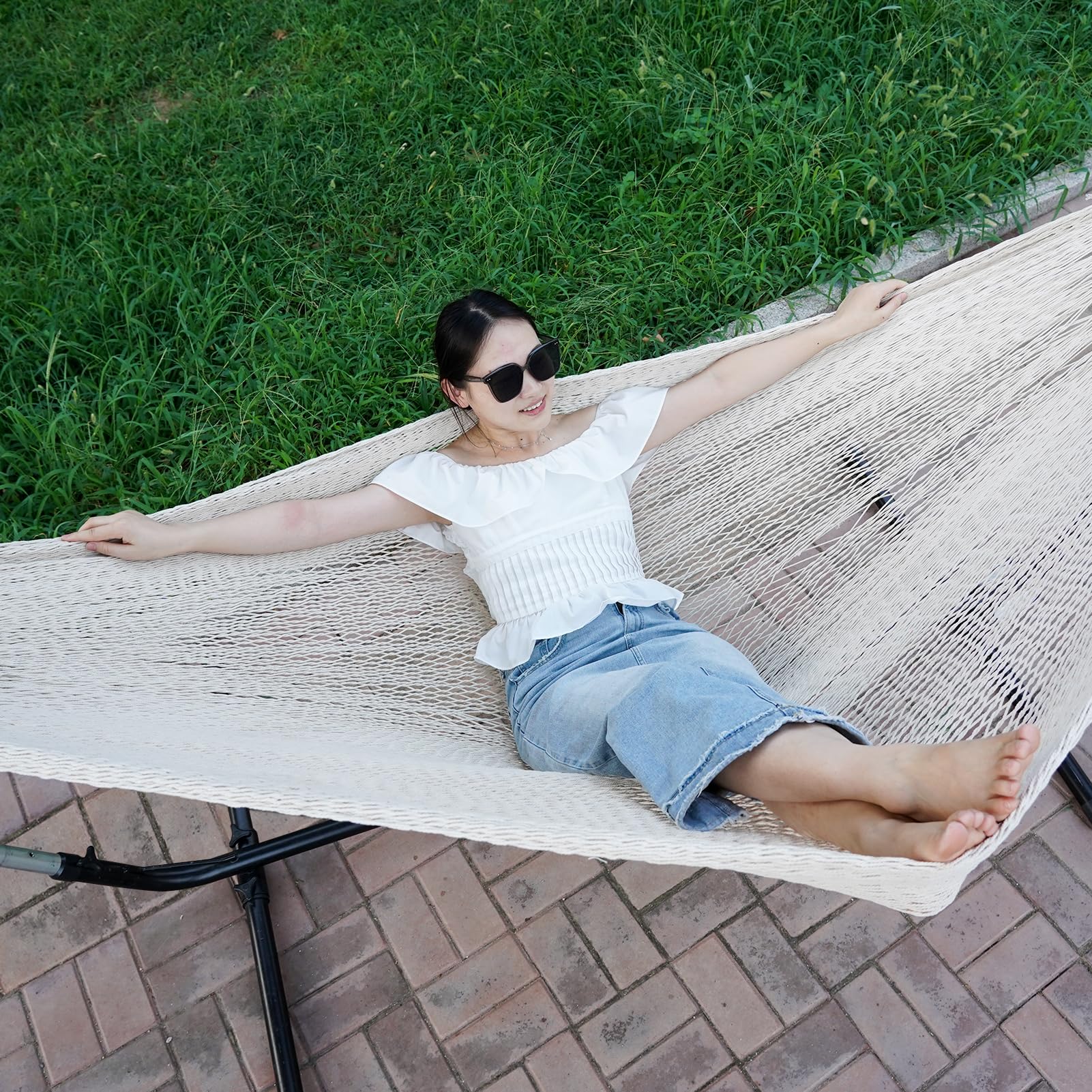 HappyPicnic folded hammock inside half-PVC half-cloth carry bag for easy transport and storage