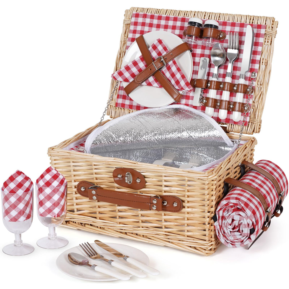 HappyPicnic front view of wicker basket showing compact stylish design