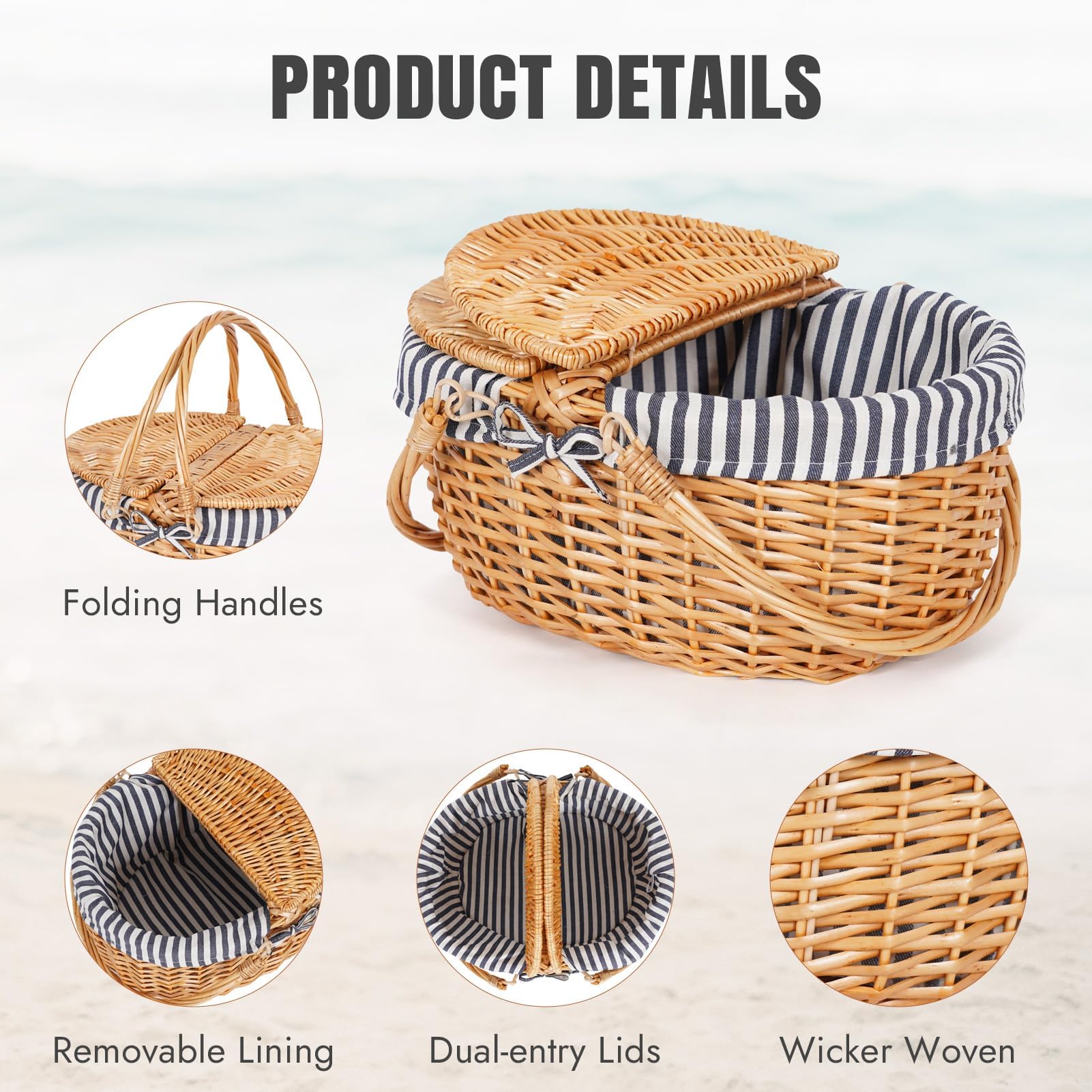 HappyPicnic removable lining inside basket showing washable hygiene and easy cleaning