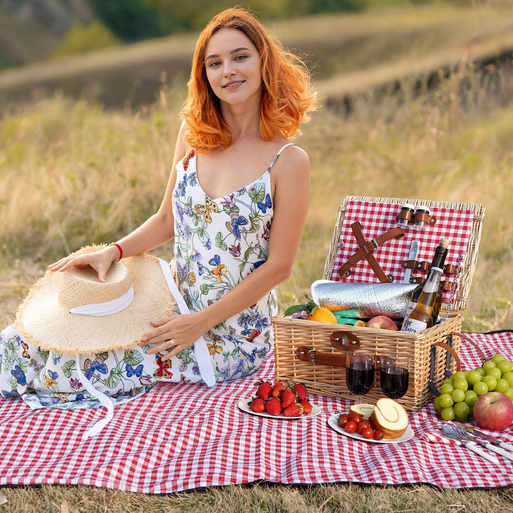 HappyPicnic basket beside water bottle showing real-world scale