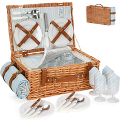 HappyPicnic wicker basket front view shows neat packing convenience