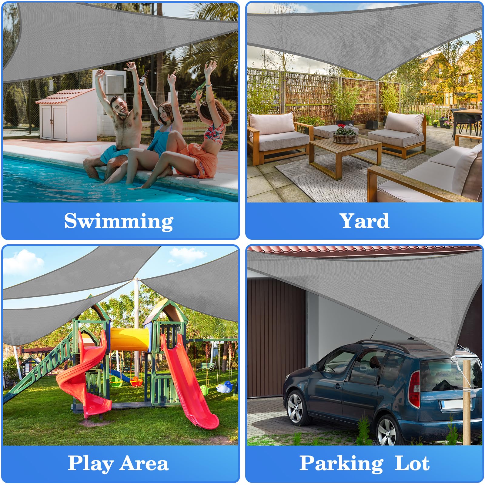 HappyTrends backyard gathering under sail illustrating comfortable shade