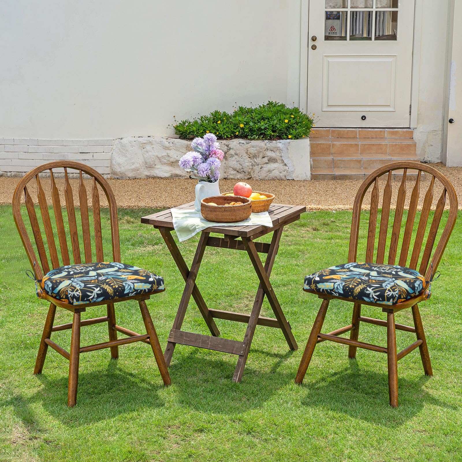 HARBOREST cushions on a backyard dining set showing stylish, durable outdoor comfort