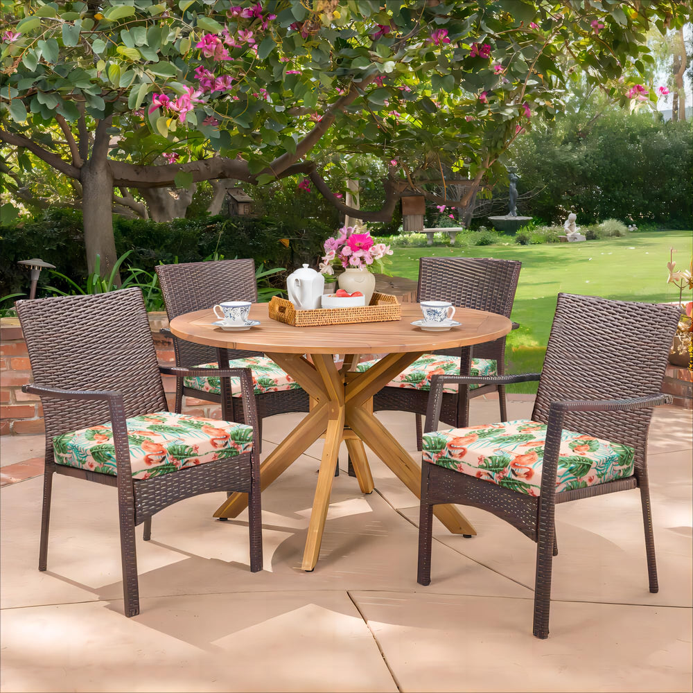 HARBOREST cushions on patio table chairs showing elevated outdoor décor benefit