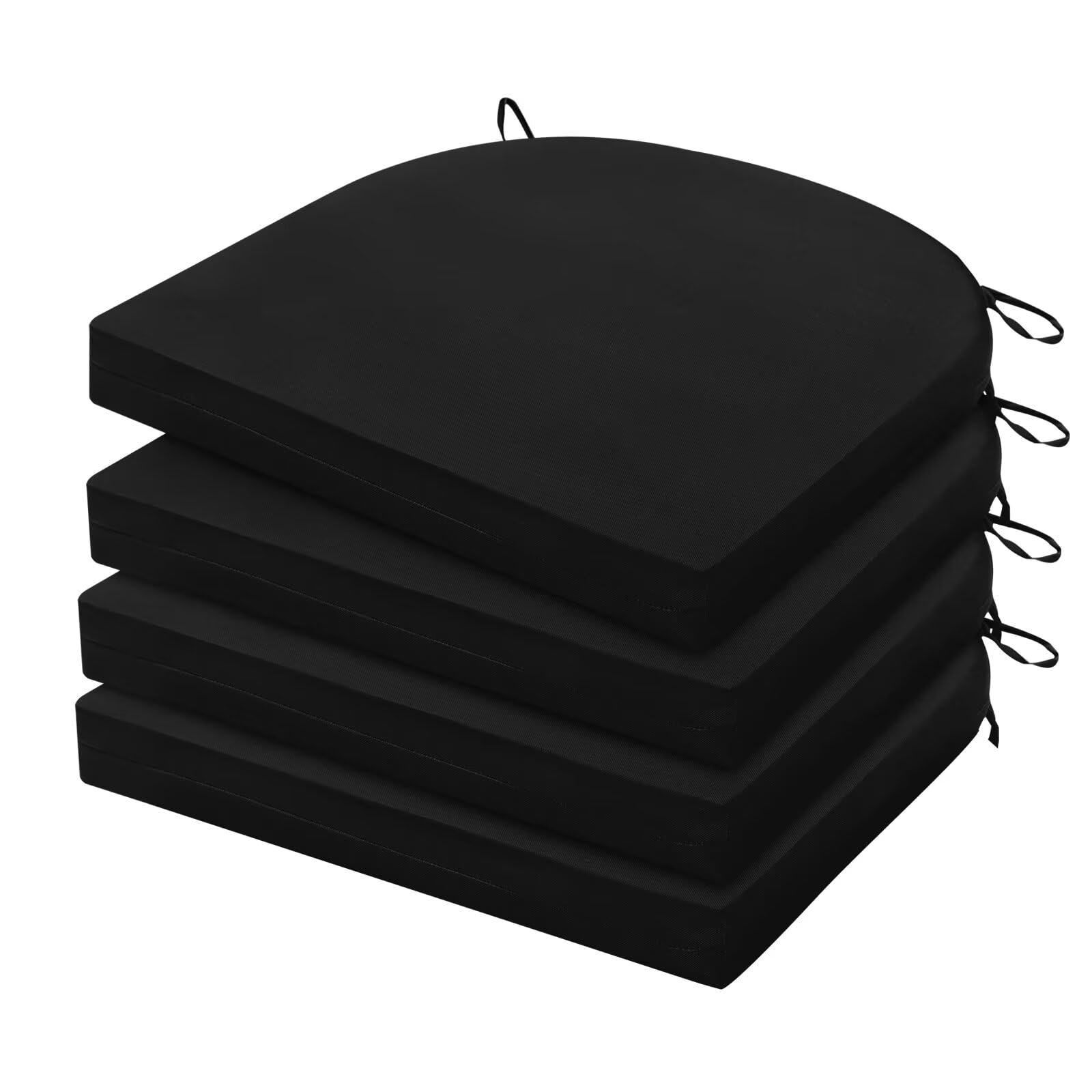 HARBOREST front view of four black cushions showing neat packaging and size benefit