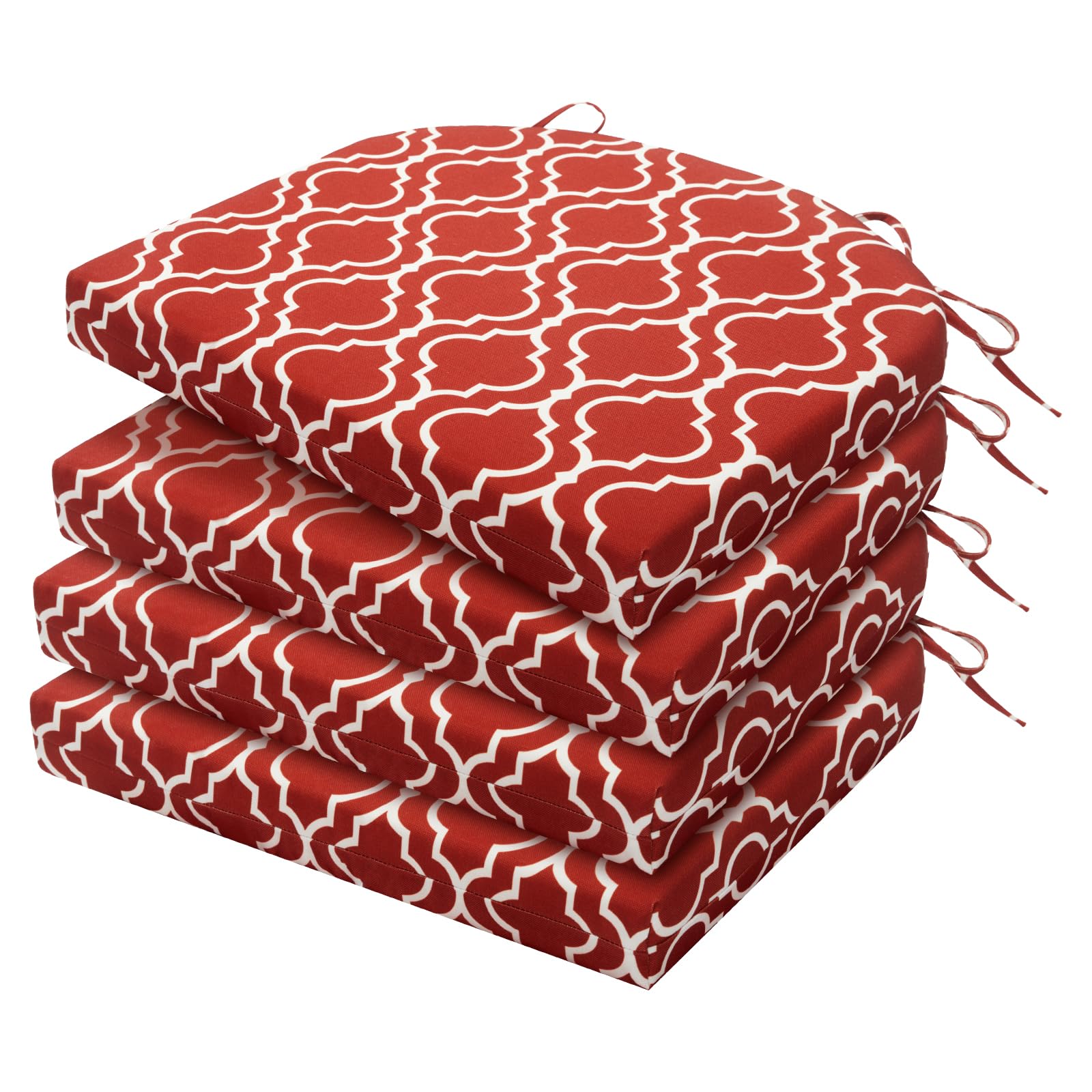 HARBOREST front view of four wine red geometry cushions showing pattern and color benefit
