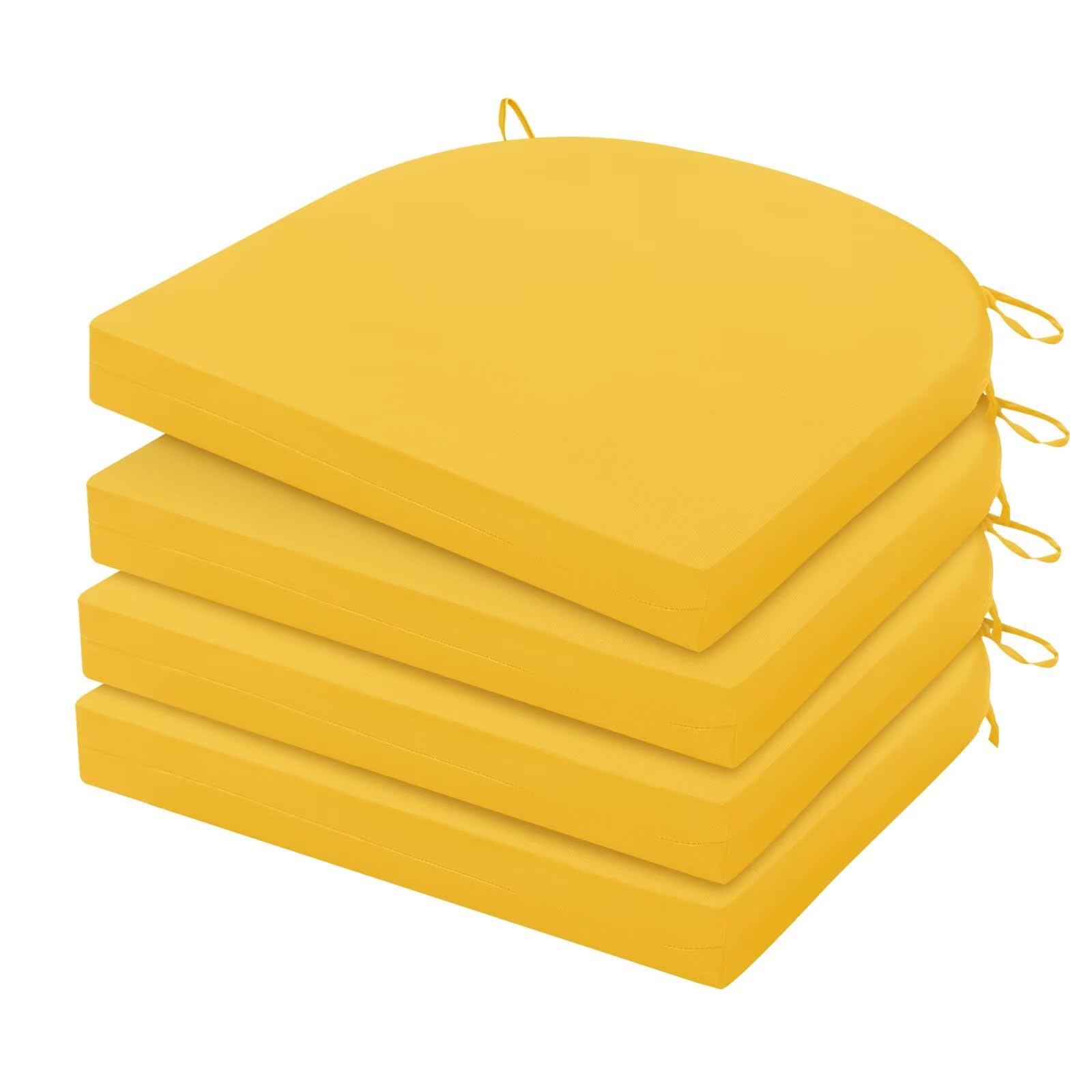 HARBOREST front view packaging showing four yellow cushions and clear bag, quick setup benefit