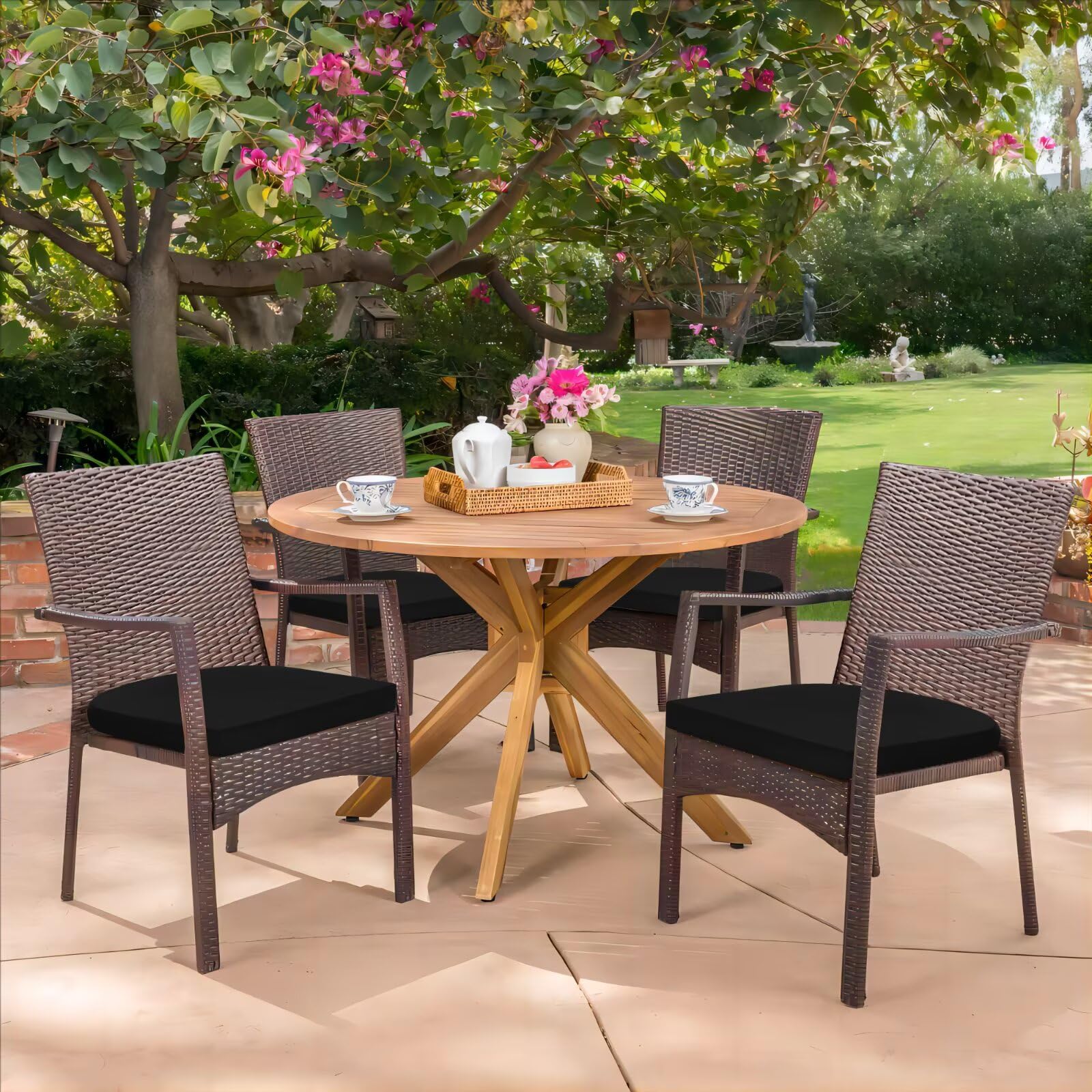 HARBOREST cushions styled on backyard table set showing visual upgrade benefit