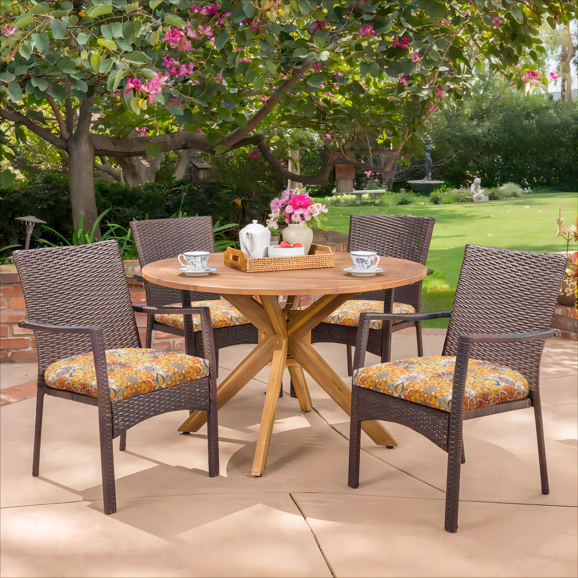 HARBOREST cushions arranged on outdoor table setting enhancing patio ambiance