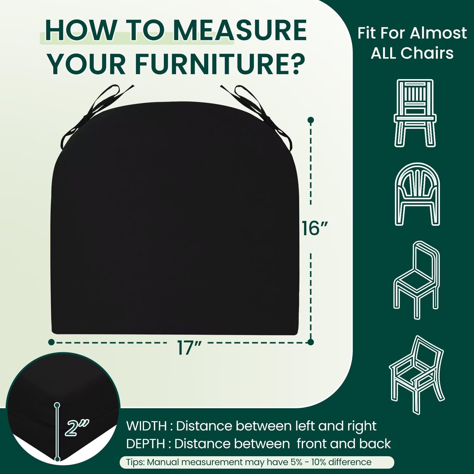 HARBOREST cushion next to ruler demonstrating 17x16x2 inch size
