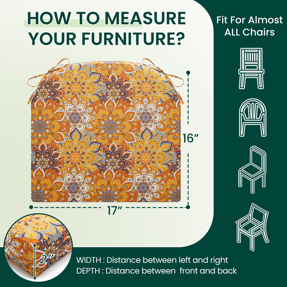 HARBOREST cushion next to ruler showing 17x16x2 inch dimensions clearly