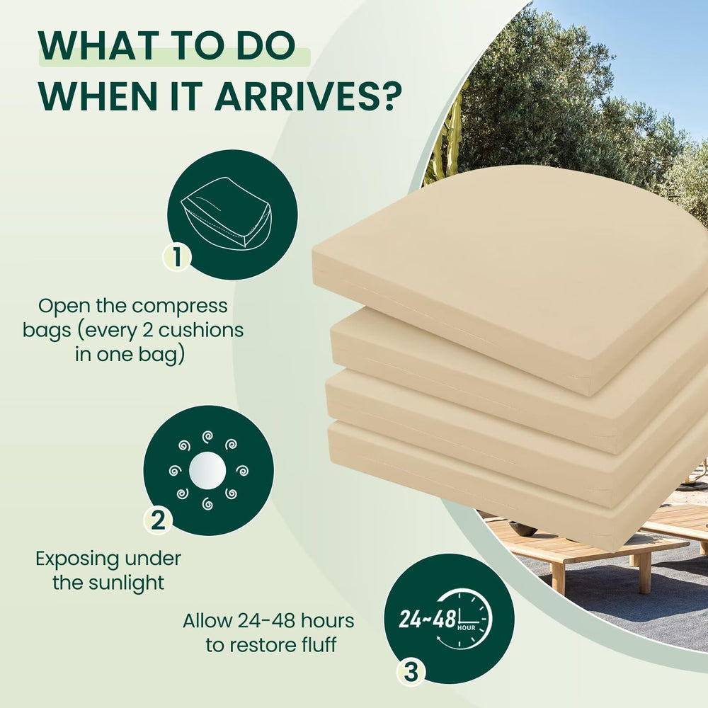 HARBOREST cushion placed on metal patio chair, illustrates proper fit and added seating comfort