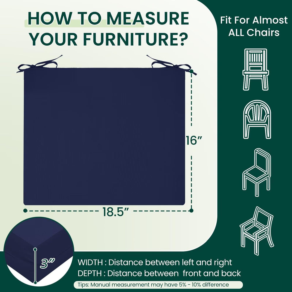 HARBOREST cushion on standard chair showing 18.5x16x3 inch size for proper fit