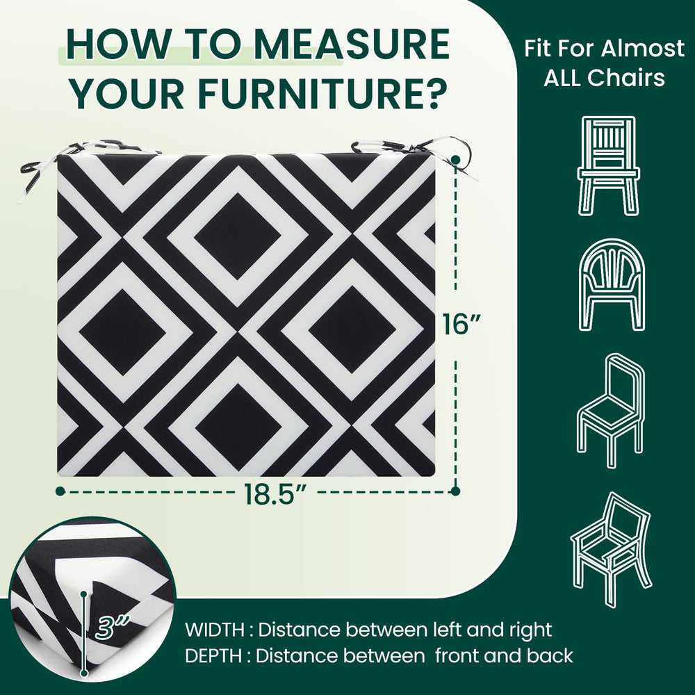 HARBOREST cushion beside ruler indicating 18.5x16x3 inches accurate sizing
