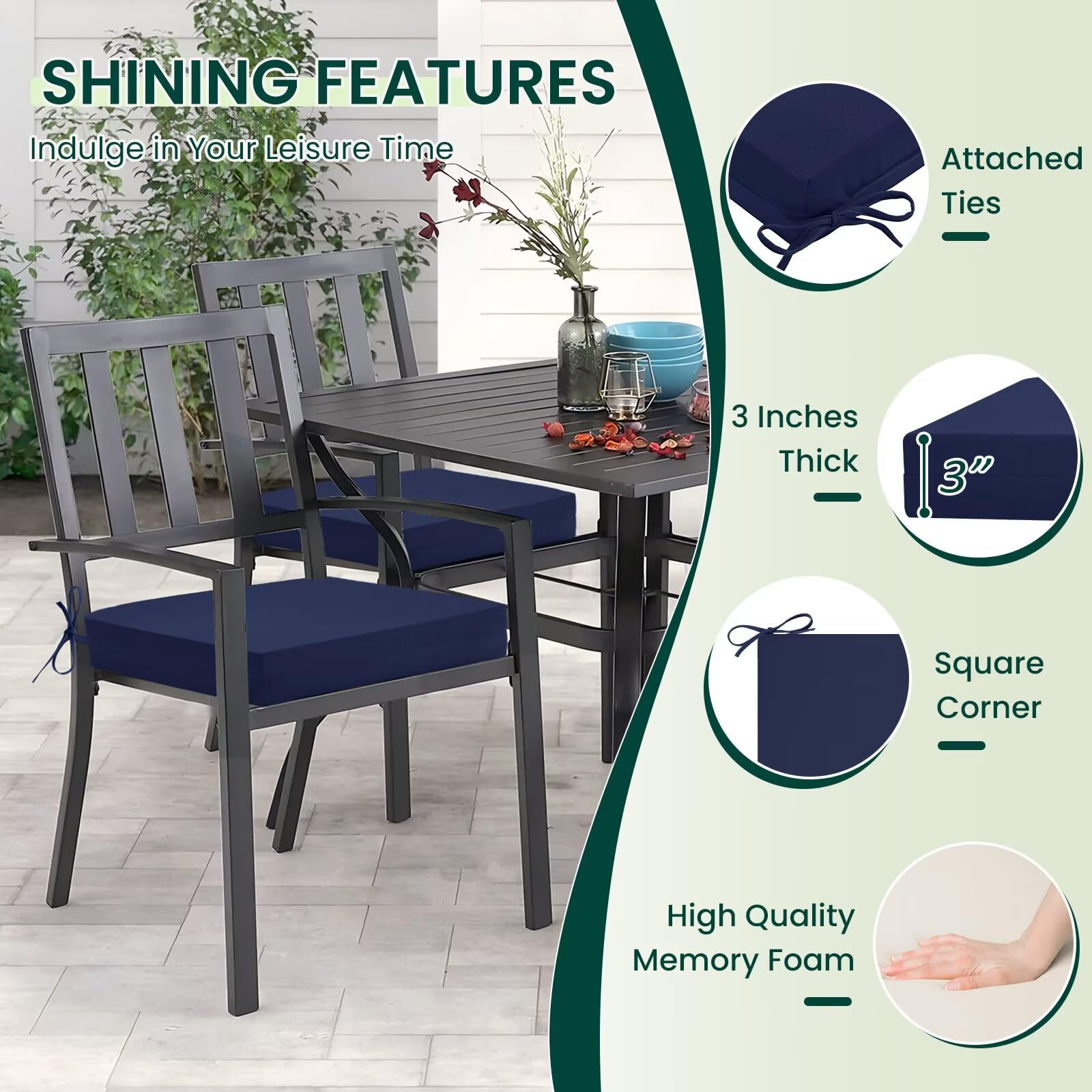 HARBOREST cushion tied to chair with visible corner ties for secure seating