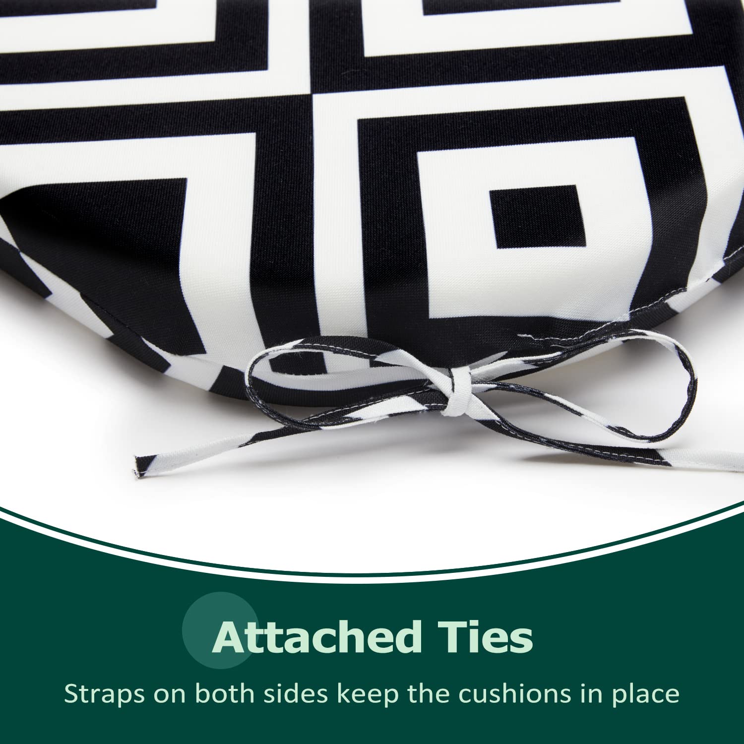 HARBOREST detail of attached ties and seams securing cushions and reducing slippage
