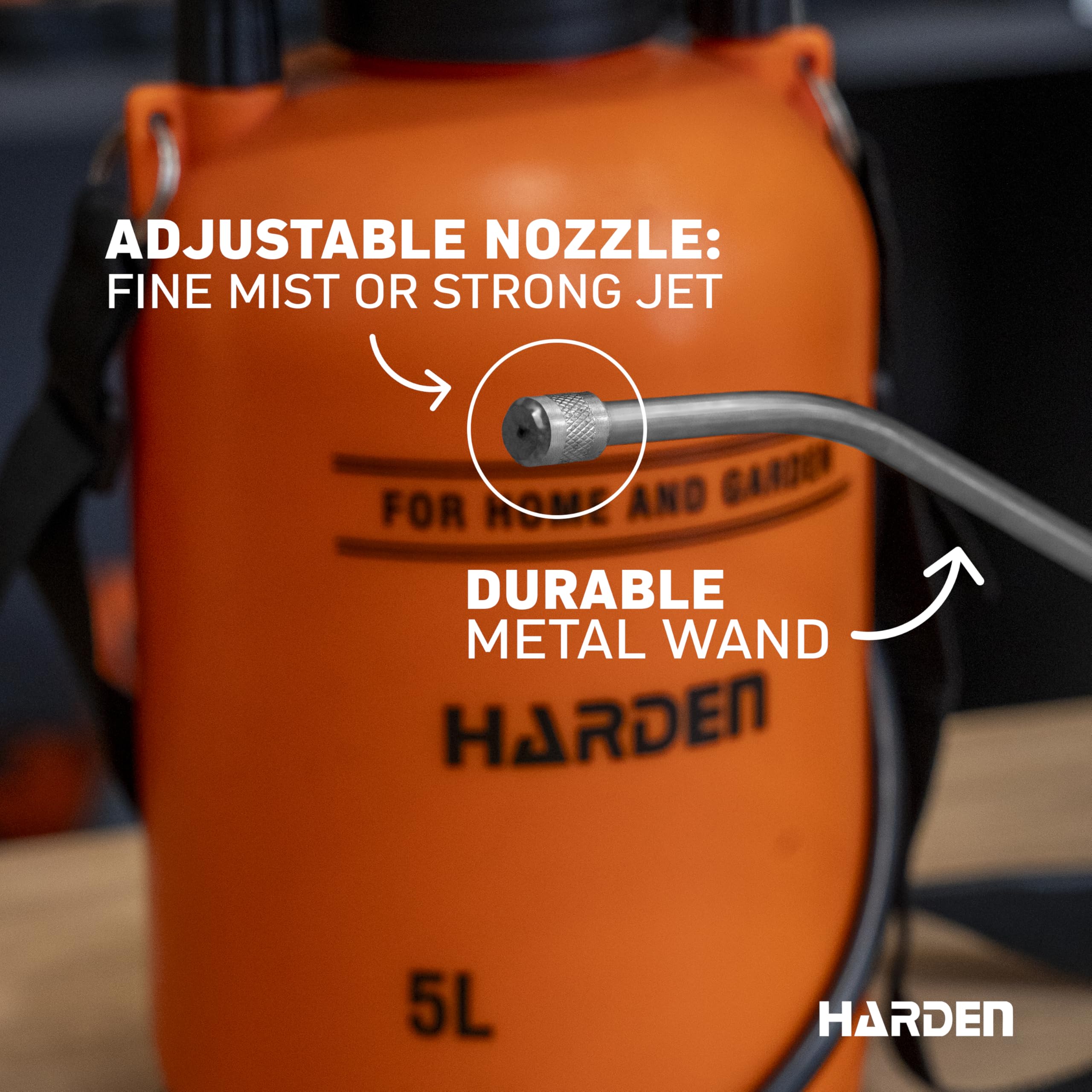 Harden ergonomic handle and pump action shown for comfortable use and smooth pressurizing