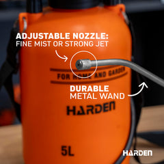Harden ergonomic handle and pump action shown for comfortable use and smooth pressurizing