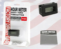 Hardline Products front view of OEM hour meter showing compact profile and durable fit