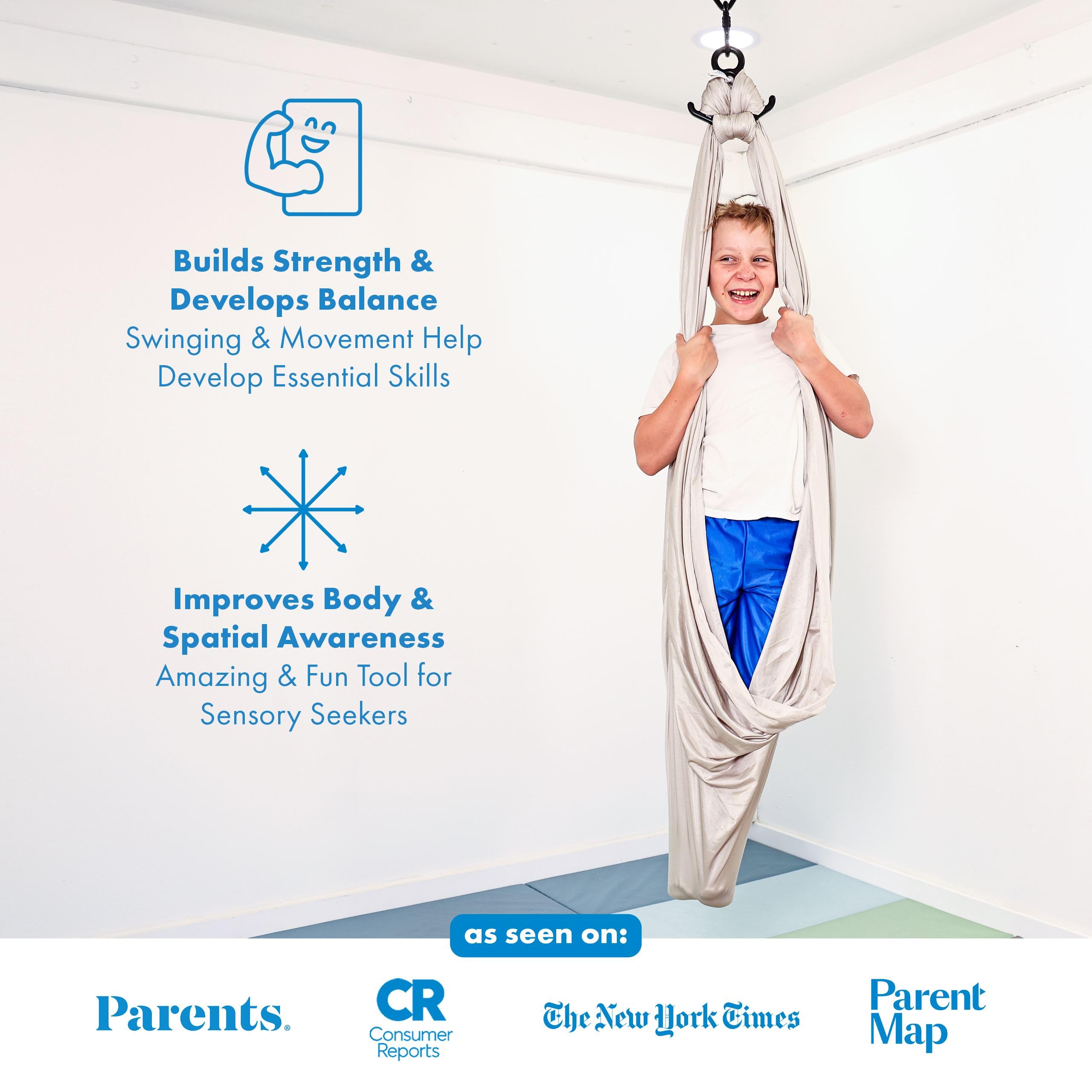 Child using Harkla sensory swing enjoying gentle motion and focused calm