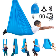 Harkla sensory swing front view showing full hammock and secure hang for calming