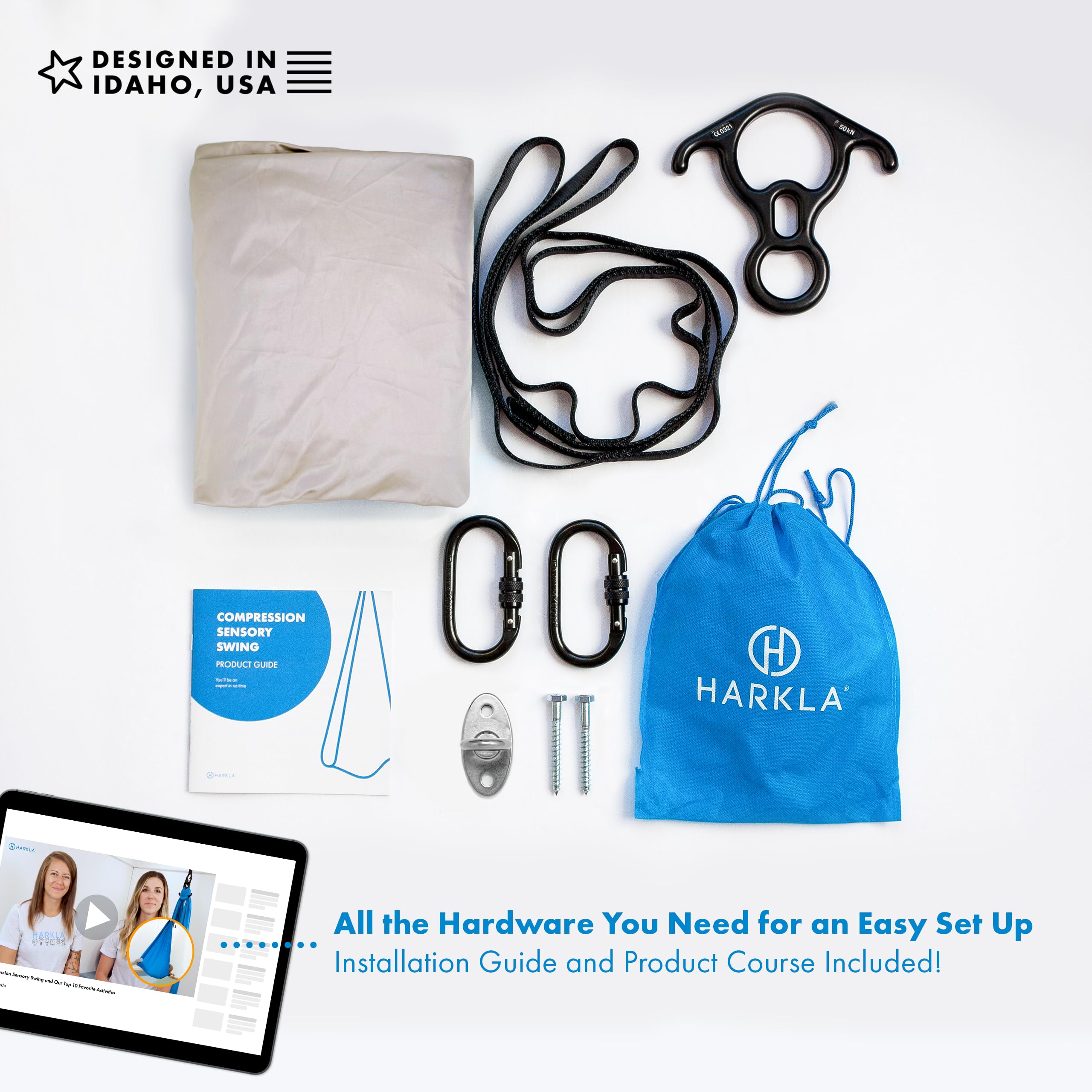 Harkla heavy-duty hardware and mounting kit included for safe installation