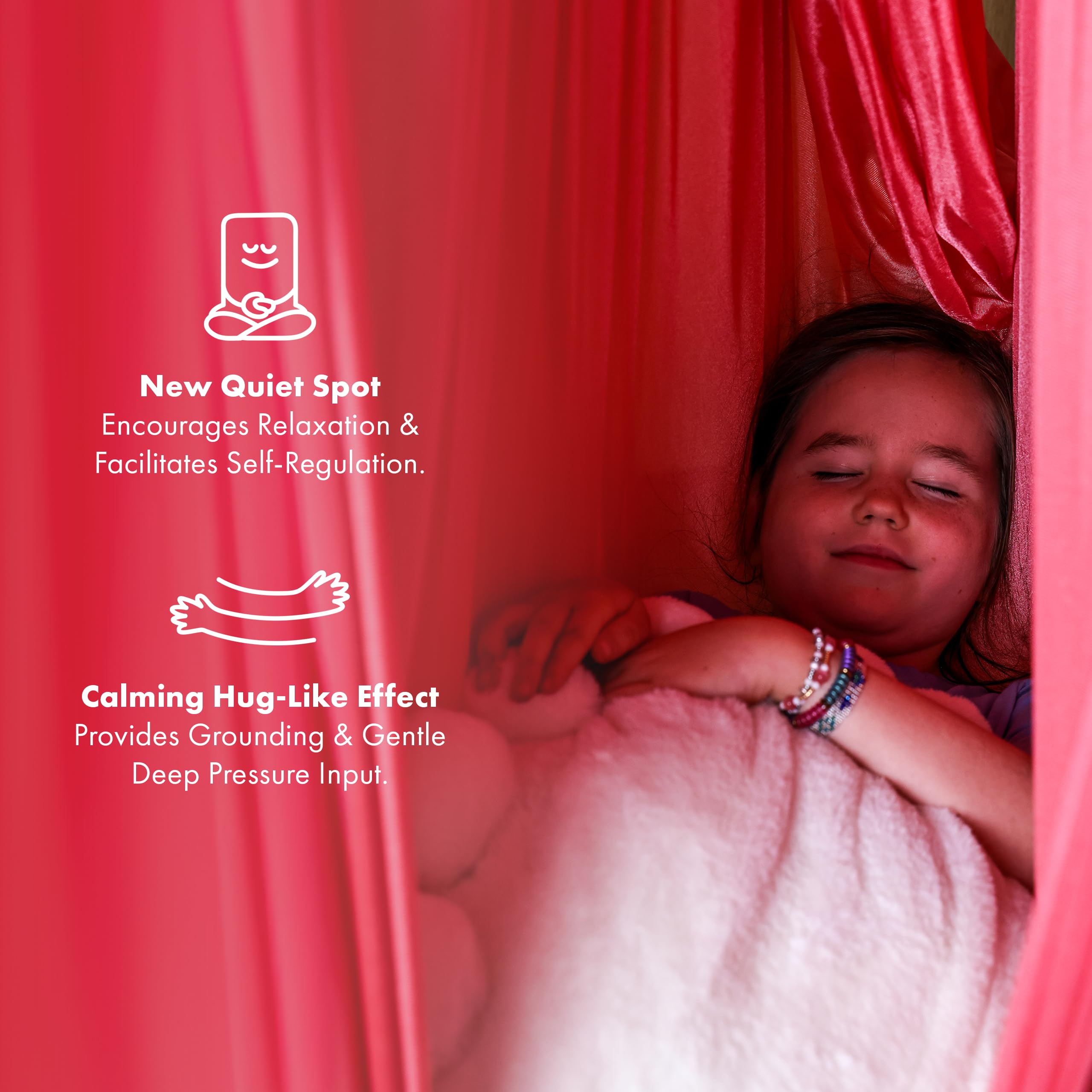 Harkla swing in a kid’s bedroom showing relaxed use and cozy sensory space