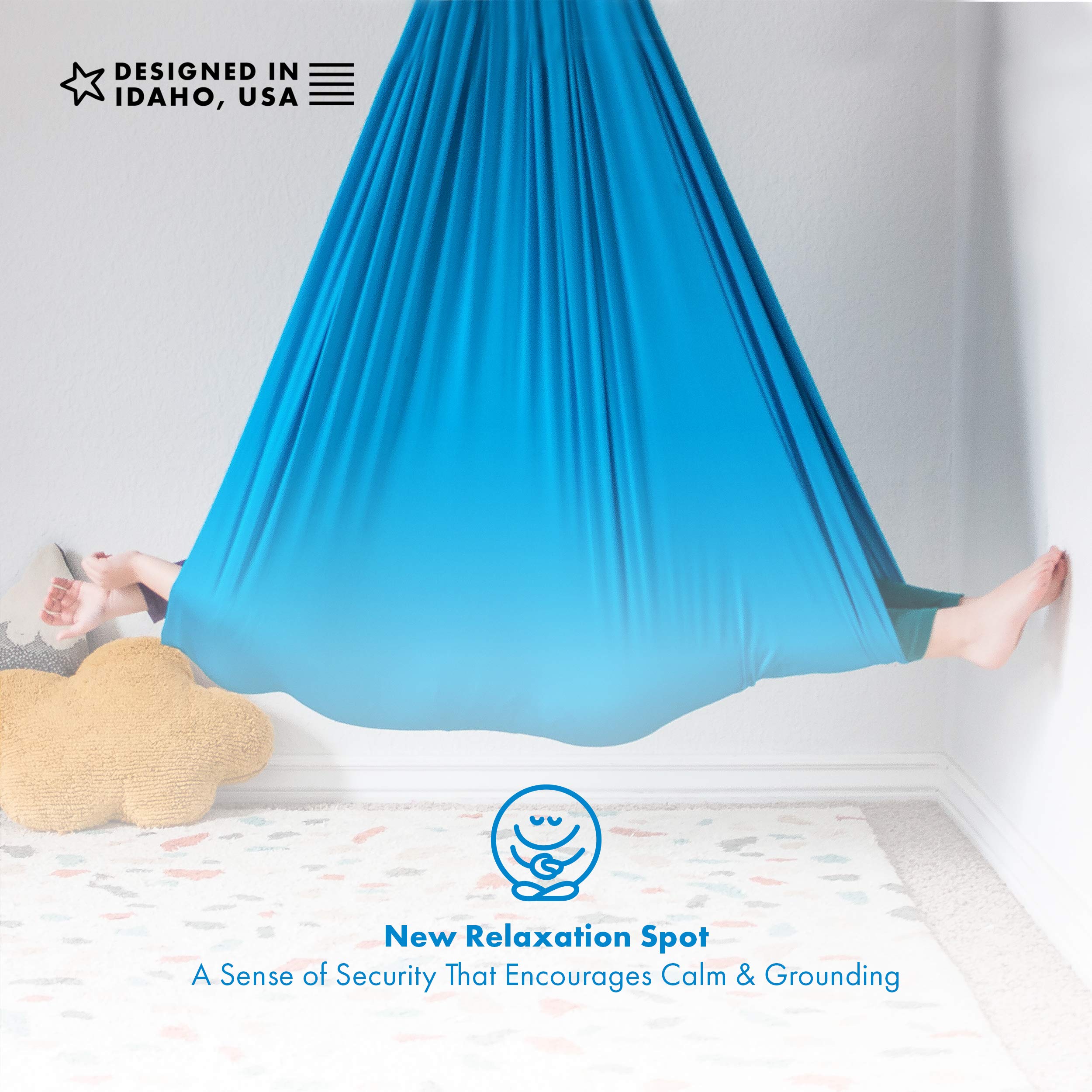 Harkla sensory swing in playroom lifestyle shot creating a cozy calming corner