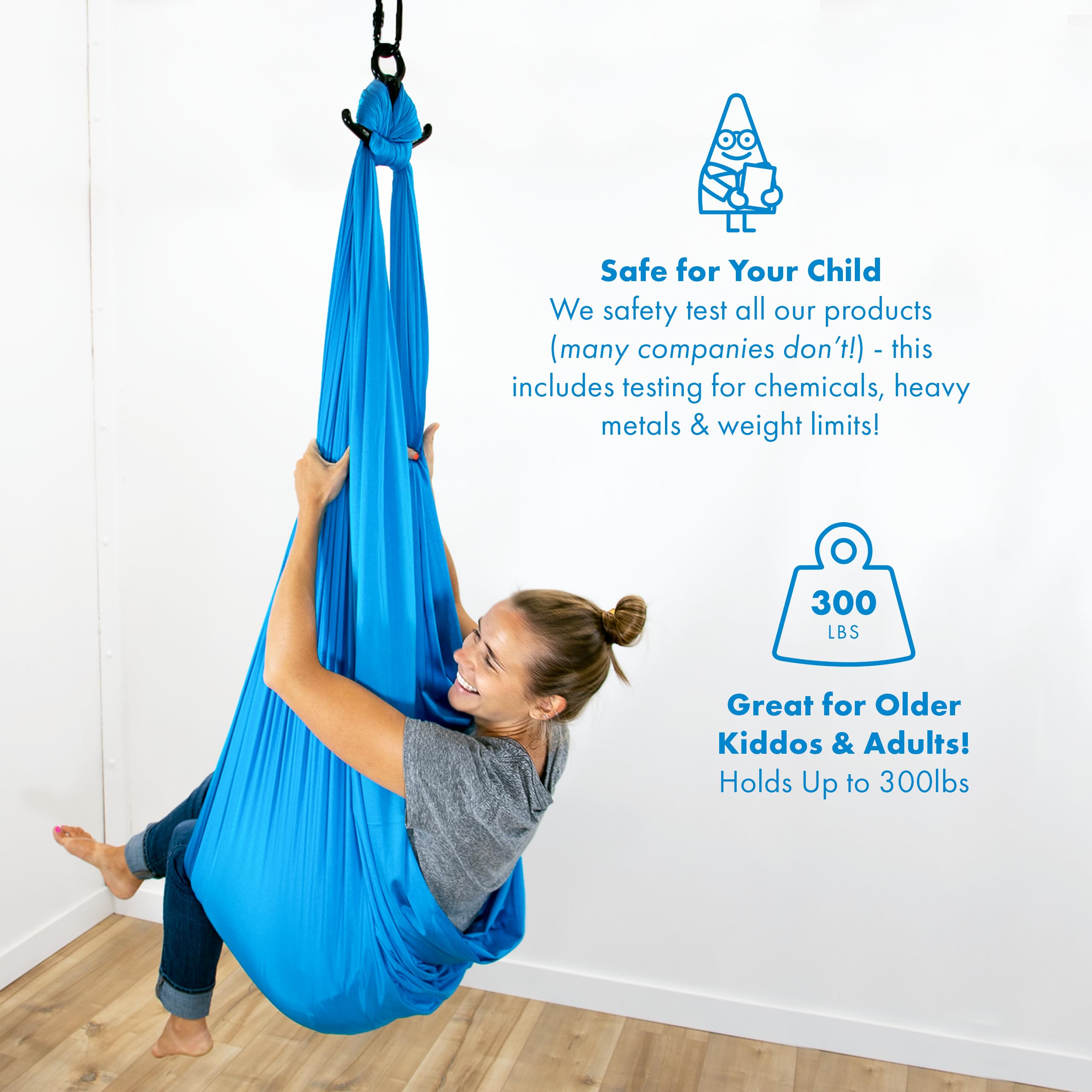 Harkla sensory swing 360-degree swivel detail demonstrating smooth rotation benefit
