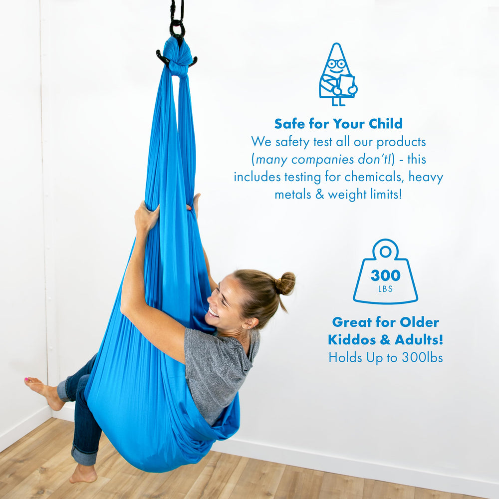Harkla sensory swing 360-degree swivel detail demonstrating smooth rotation benefit